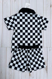 Black checkered short sleeve top & shorts 2pc boy's set XCH04050