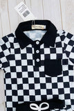Black checkered short sleeve top & shorts 2pc boy's set XCH04050