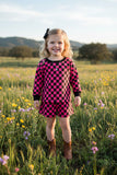 Fuchsia & black checkered long sleeve top & Shorts 2pc girls set XCH04056