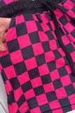 Fuchsia & black checkered long sleeve top & Shorts 2pc girls set XCH04056