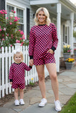 Fuchsia & black checkered long sleeve top & Shorts 2pc girls set XCH04056