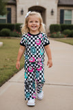 Western Mom and me checkered 8-balls top & pant girls boutique set XCH04071