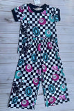 Western Mom and me checkered 8-balls top & pant girls boutique set XCH04071