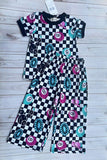 Western Mom and me checkered 8-balls top & pant girls boutique set XCH04071