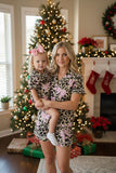 Western Mom and me leoaprd & pink bows top & shorts boutique girls pajamas set XCH04073