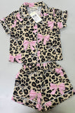 Western Mom and me leoaprd & pink bows top & shorts boutique girls pajamas set XCH04073