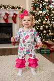 Christmas printed pink ruffle infant baby boutique romper XCH05030 8S2