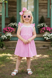 Chic patchwork pink checkered toddler girls boutique dress XCH0555-10H (A2S6)