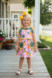 XCH0555-12H Summer sleeveless peach prints pink girls dress w/pockets (A2S3)