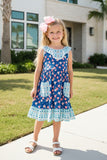 Chic blue flower & turquoise dot boutique girls dress XCH0555-17H (A1S2)