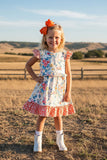 Chic foral printed short sleeve girls boutique dress w/ruffle XCH0555-19H (A1S2)