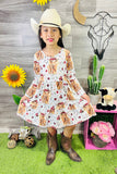 Cow & flower printed long sleeve girl dress XCH0555-20H (A2S1)