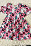 XCH0555-21H HEY BOO pink ghost & pumpkin printed long sleeve girl dress wholesale