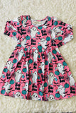 XCH0555-21H HEY BOO pink ghost & pumpkin printed long sleeve girl dress wholesale