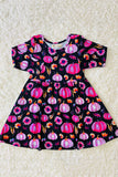 XCH0555-23H Multi color pumpkin printed long sleeve girl dress