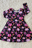 XCH0555-23H Multi color pumpkin printed long sleeve girl dress