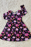 XCH0555-23H Multi color pumpkin printed long sleeve girl dress