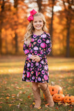 Halloween pumpkin & floral long sleeve girls boutique dress XCH0555-23H 9S7