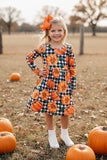 Halloween pumpkin & checkered girls boutique dress XCH0555-24H 8S7