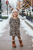 Clearance--Leopard printed long sleeve girls dress with pockets XCH0555-26H (A2S8)