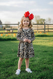 Leopard printed long sleeve girls dress with pockets XCH0555-26H (A2S8)