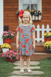 XCH0555-3H Kids Watermelon & Striped short sleeve girls dress A2S5