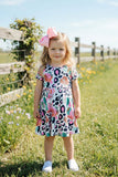 Pink leopard & floral printed short sleeve girls dress XCH0555-5H (A1S6)