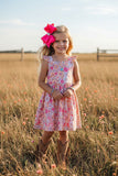 Chic floral print flutter sleeve girl's boutique dress w/tied back XCH0555-9H (A2S6)