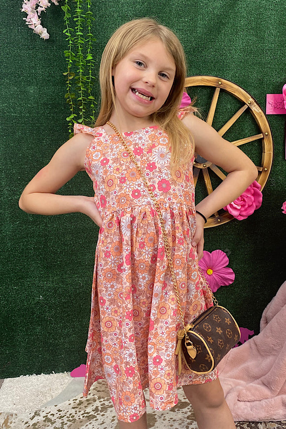 Floral printed girl dress w/tie in the back XCH0555-9H (A1S1)