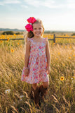 Chic floral print flutter sleeve girl's boutique dress w/tied back XCH0555-9H (A2S6)