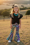 Western leopard pant w/black bell sleeve top girls boutique set XCH0666-15H (A6S2)