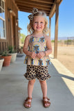 Western Leopard & bull top & shorts girls boutique set wholesale XCH0666-18H (A3S3)