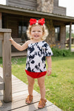 Western cow print one shoulder top red shorts baby boutique set XCH0666-21H (A13S4)