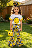 Western smile face top & bell bottom girls boutique sets XCH0666-23H