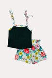 Chic floral spaghetti green top & floral shorts girls boutique set XCH0666-26H (A6S5)