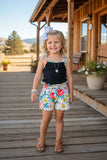 Chic floral spaghetti green top & floral shorts girls boutique set XCH0666-26H (A6S5)