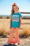 Western chic turquoise top & flare pant girls boutique sets XCH0666-27H (A6S6)