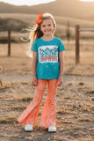 Western chic turquoise top & flare pant girls boutique sets XCH0666-27H (A6S6)