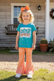 Western chic turquoise top & flare pant girls boutique sets XCH0666-27H (A6S6)