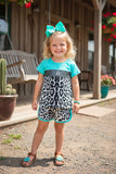 Western mint & grey & leopard top shorts girls boutique set XCH0666-29H (A6S5)