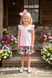 Western trendy pink top floral shorts 2pc girls boutique sets XCH0666-31H (A3S4)