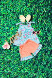 Blue floral printed sleeveless top & coral shorts 2pc girls set  XCH0666-32H A8S1