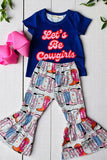 Children's clothing vendors Let's Be Cowgirls blue top & boots prints 2pc sets XCH0666-33H