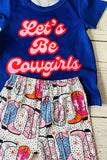 Children's clothing vendors Let's Be Cowgirls blue top & boots prints 2pc sets XCH0666-33H