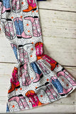 Children's clothing vendors Let's Be Cowgirls blue top & boots prints 2pc sets XCH0666-33H