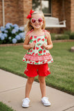 Green & red watermelon ruffle girls boutique set XCH0666-3H A11S1/CLE