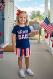 4th of July "BRAVE BABE" top & stripes shorts 2pc girls sets XCH0666-7H