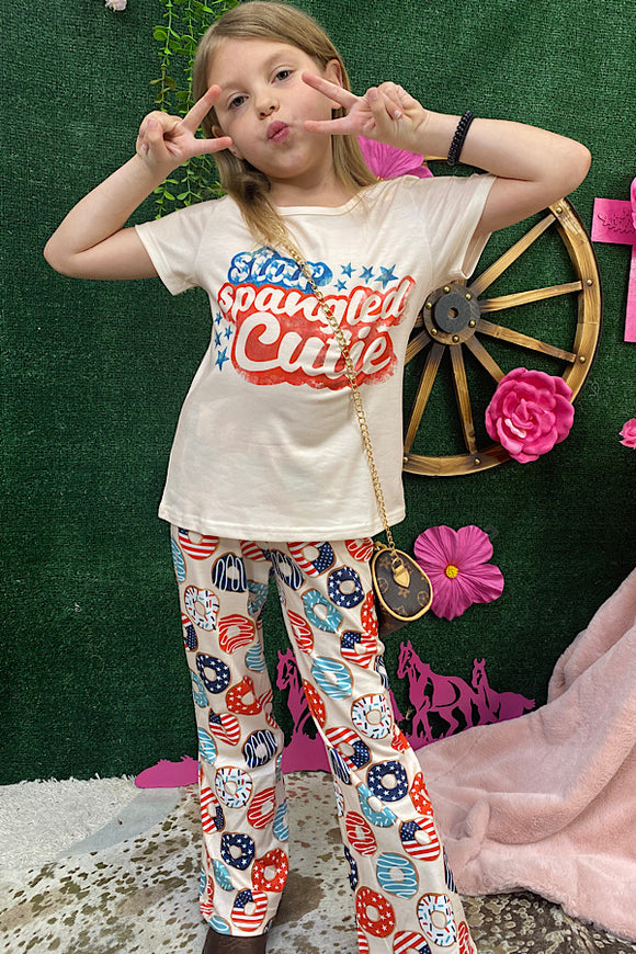 XCH0666-9H STAR SPANGLED CUITIE Donuts printed 2pcs girl set