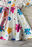 Summer girls dress suppliers Floral printed w/short sleeves and belt XCH07002