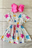 Summer girls dress suppliers Floral printed w/short sleeves and belt XCH07002